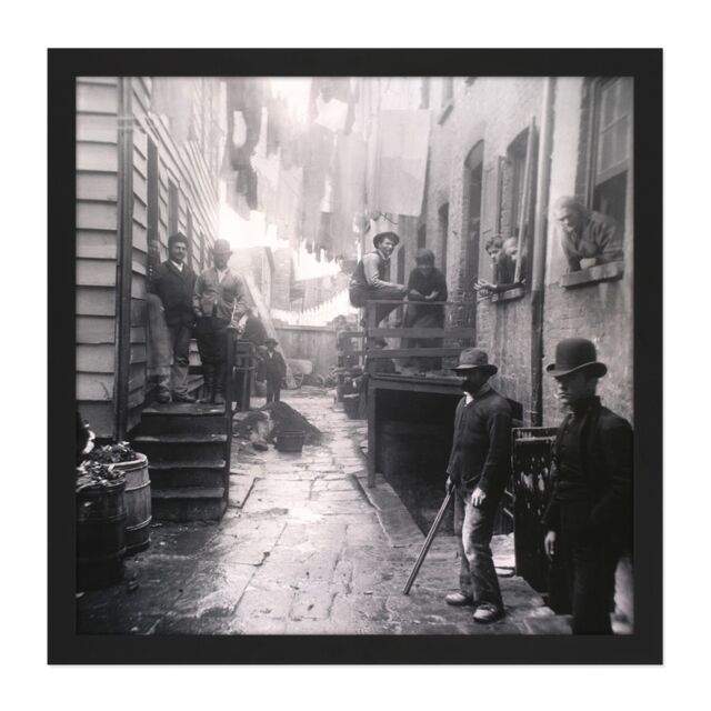 "Artery8 Wall Art Print Riis Bandits Roost Mulberry Street New York 1888 Square Framed Picture 16X16 Inch in Black - Size: W16"" x H16""" - image 1