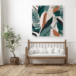 "Warren Reed - Designer Autumn Tropical Leaves Green Brown Canvas - Size: W16"" x H16""" - thumbnail 3