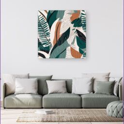 "Warren Reed - Designer Autumn Tropical Leaves Green Brown Canvas - Size: W16"" x H16""" - thumbnail 4