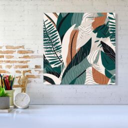 "Warren Reed - Designer Autumn Tropical Leaves Green Brown Canvas - Size: W16"" x H16""" - thumbnail 2