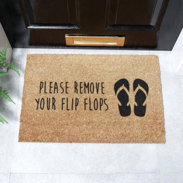 Artsy Mats Please Remove Your Flip Flops Coir Doormat (60 x 40cm) in Brown - Size: 40 cm x 60 cm - image 1