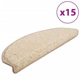 Berkfield Home Carpet Stair Treads 15 pcs Cream 65x21x4 cm - Size: Medium - thumbnail 2
