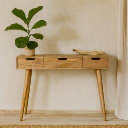 Wyld Haus Saint Paul de Vence Oak Mango Wood Dressing Table 3 Drawers in Brown - thumbnail 1
