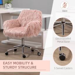 VINSETTO Faux Fur Home Office Chair, Vanity Chair w/ Adjustable Height, Pink - thumbnail 5