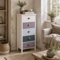 Wyld Haus Sanido Slim 5 Drawer Chest Blue Multicolour in Light Blue - thumbnail 1