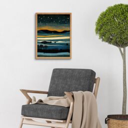 "Artery8 Wall Art Print Star Filled Twilight Landscape Painting Art Framed in Light Oak - Size: W12"" x H16""" - thumbnail 2