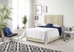 Somnior Bliss Divan Bed with Sprung Memory Foam Mattress & Headboard Linen Fabric in Cream - Size: Small Double - thumbnail 2