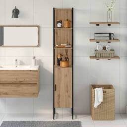Berkfield Home Bathroom Cabinet Artisan Oak 33x33x185, 5 cm Engineered Wood in Brown - thumbnail 4