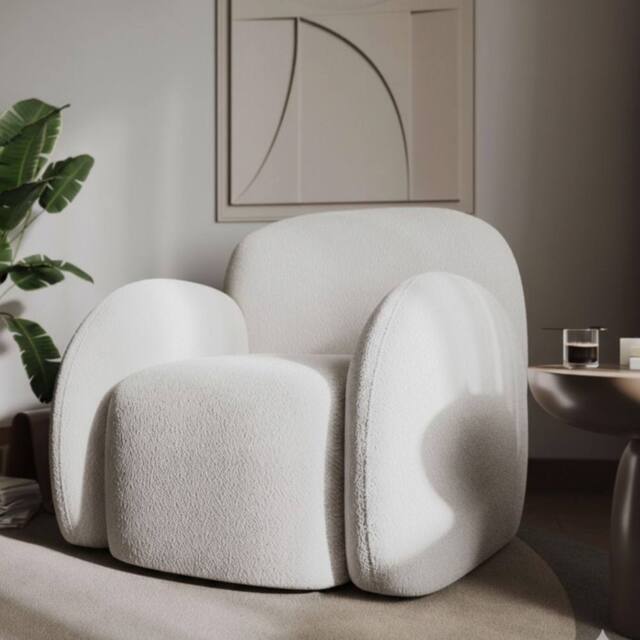 Stratus Interiors Adam Boucle Accent Chair Modern Teddy Fabric Armchair, 87Wx78Dx72H cm in Cream - image 1