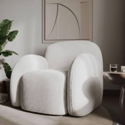 Stratus Interiors Adam Boucle Accent Chair Modern Teddy Fabric Armchair, 87Wx78Dx72H cm in Cream