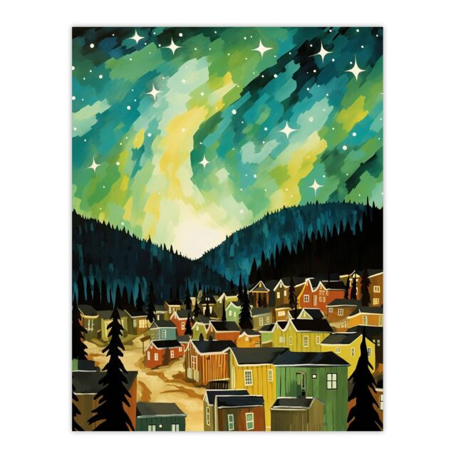 "Wee Blue Coo Wall Art Print Yukon Northern Lights Green Teal Blue Living Room - Size: W24"" x H32""" - image 1