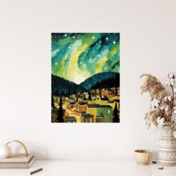 "Wee Blue Coo Wall Art Print Yukon Northern Lights Green Teal Blue Living Room - Size: W24"" x H32""" - thumbnail 4
