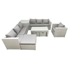 Fimous Wicker PE Rattan Sofa Garden Furniture Set with Oblong Coffee Table Armchair 3 Footstools Side Table Light Grey Mixed - thumbnail 2