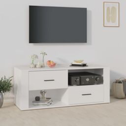 Berkfield Home TV Cabinet White 100x35x40 cm Engineered Wood - Size: 100 x 35 x 40 cm - thumbnail 1