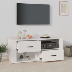 Berkfield Home TV Cabinet White 100x35x40 cm Engineered Wood - Size: 100 x 35 x 40 cm - thumbnail 3