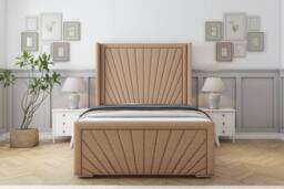 "Sloomy Rutherford Dumfries Frame-Mattress-50"" Upholstered Wingback Headboard in Light Brown - Size: Small Single" - thumbnail 1