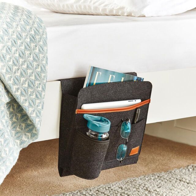 mysmartbuy Bed Pocket Organiser - Portable Felt Pocket Store with Leather Trim in Grey - image 1