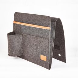 mysmartbuy Bed Pocket Organiser - Portable Felt Pocket Store with Leather Trim in Grey - thumbnail 2