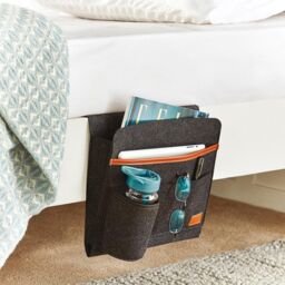 mysmartbuy Bed Pocket Organiser - Portable Felt Pocket Store with Leather Trim in Grey - thumbnail 1