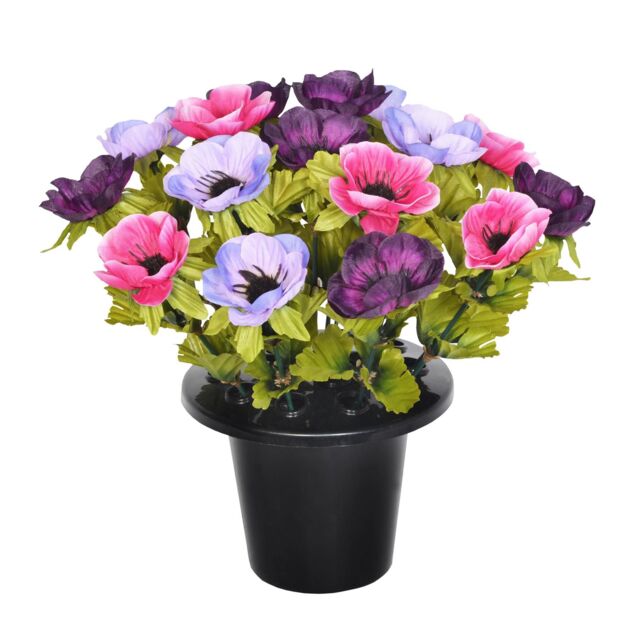 Sincere Floral Artificial Flower Memorial Graveside Rose Bowl in Purple