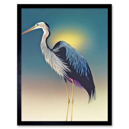 "Artery8 Wall Art Print Heron Sunrise Bird Art Framed in Black - Size: W12"" x H16""" - thumbnail 1