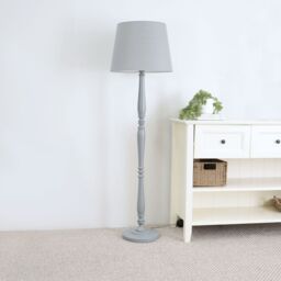 ValueLights Victoria Grey Wood Traditional Stem Floor Lamp with Fabric Tapered Shade - thumbnail 3