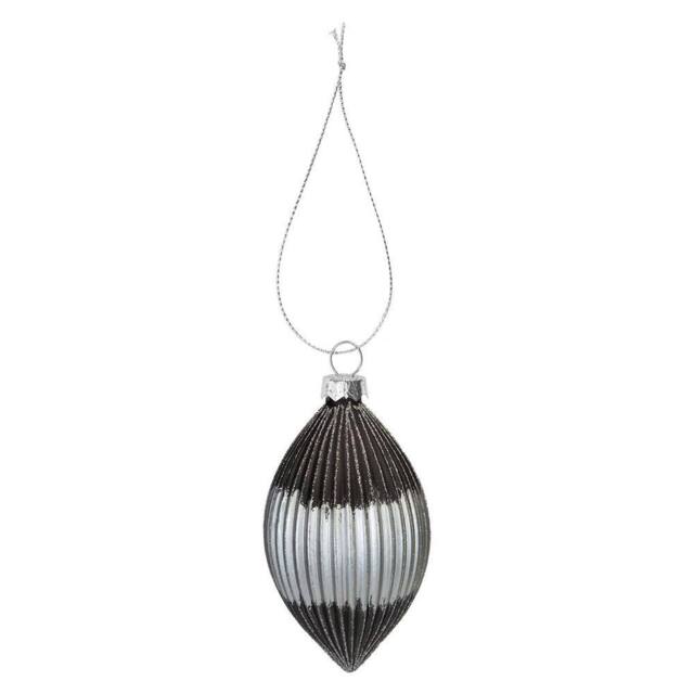 VFM e-Store Christmas Hanging Glass Bauble Decoration 15cm x 9cm Silver X 1 - Size: 15 cm x 9 cm - image 1