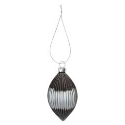 VFM e-Store Christmas Hanging Glass Bauble Decoration 15cm x 9cm Silver X 1 - Size: 15 cm x 9 cm