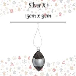 VFM e-Store Christmas Hanging Glass Bauble Decoration 15cm x 9cm Silver X 1 - Size: 15 cm x 9 cm - thumbnail 2