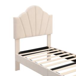 STILVORA Single 3ft Upholstered Bed with Adjustable Headboard in Beige - thumbnail 6