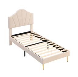STILVORA Single 3ft Upholstered Bed with Adjustable Headboard in Beige - thumbnail 5