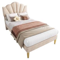 STILVORA Single 3ft Upholstered Bed with Adjustable Headboard in Beige - thumbnail 4