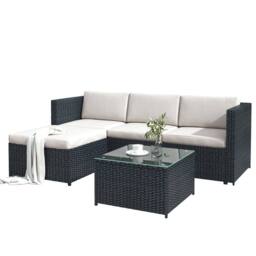 Matteo Black Rattan Effect Garden Corner Sofa Set - Patio Lounge Furniture - thumbnail 7