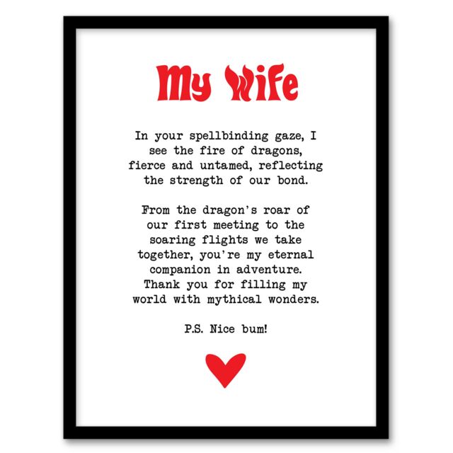 "Artery8 Love Poem Role Play Game Nerd Wife Romantic Framed Art Print in White - Size: W12"" x H16""" - image 1