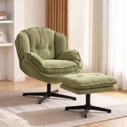 HOMCOM Armchair with Adjustable Footstool, 360° Swivel Accent Chair in Green - thumbnail 2