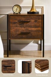 Home Discount Vida Designs Brooklyn 2 Drawer Bedside Cabinet Industrial-Style Chest Of Drawers Storage Bedroom Furniture in Dark Brown - thumbnail 6