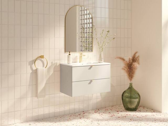 Vente-unique Wall-Mounted Bathroom Vanity Unit With Inset Basin - Beige - 80 Cm - image 1