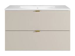 Vente-unique Wall-Mounted Bathroom Vanity Unit With Inset Basin - Beige - 80 Cm - thumbnail 4