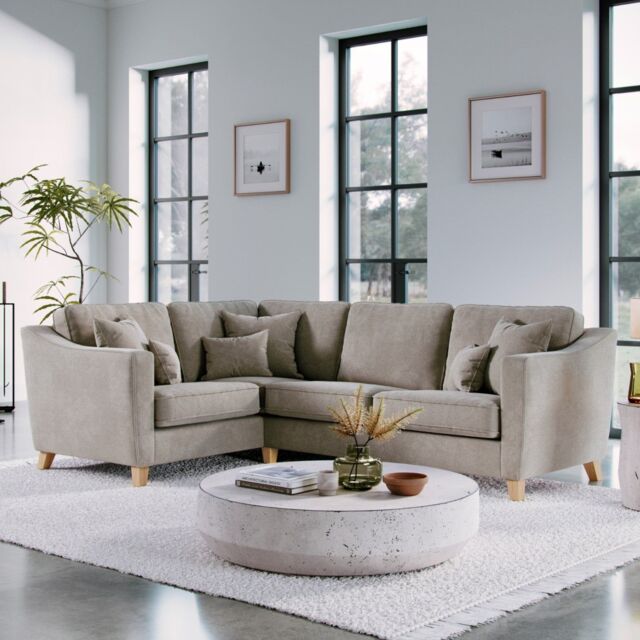The Great Sofa Company Jackson Right Hand Facing Chenille Corner Sofa in Stone - Size: Medium - image 1