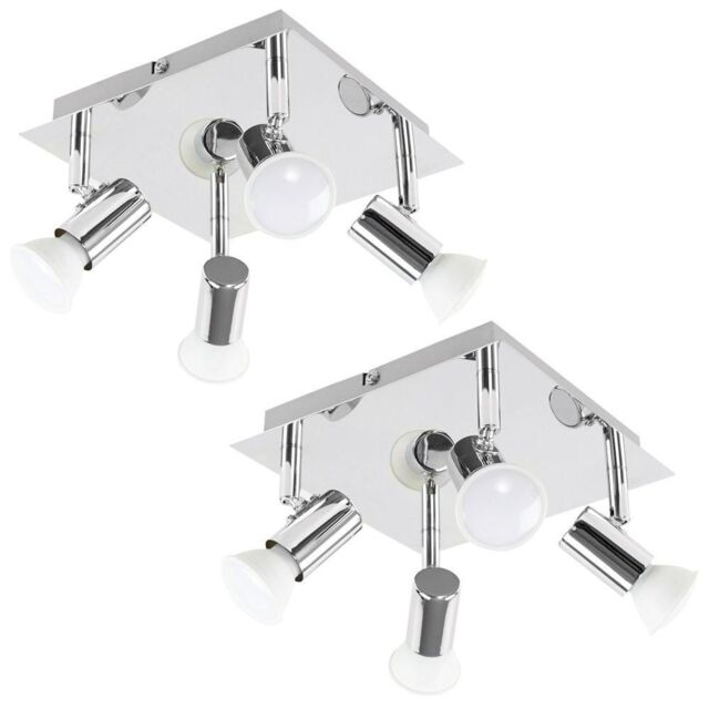 ValueLights Spotlight Pair of 4 Way Silver Ceiling Plate Spotlight - image 1
