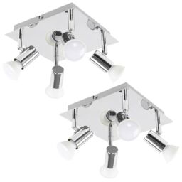 ValueLights Spotlight Pair of 4 Way Silver Ceiling Plate Spotlight - thumbnail 1