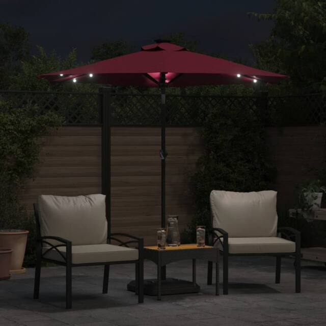 Berkfield Home Comfortable Garden Parasol with LEDs & Steel Pole Bordeaux Red - image 1