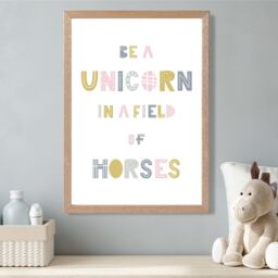 ARTZE Cute Be a Unicorn Pink Scandi Quote Framed Print SIZE: A4 with Oak Frame - thumbnail 2