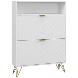 Wyld Haus Notafa White Chevron Shoe Cabinet Gold Accents Holds Up to 12 Pairs - thumbnail 2