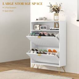 Wyld Haus Notafa White Chevron Shoe Cabinet Gold Accents Holds Up to 12 Pairs - thumbnail 6