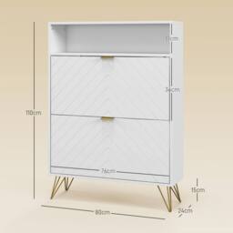 Wyld Haus Notafa White Chevron Shoe Cabinet Gold Accents Holds Up to 12 Pairs - thumbnail 5