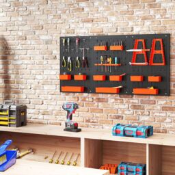 Costway Pegboard Wall Organizer 9-Bin Parts Rack Organizer w/ Hammer Racks in Orange - thumbnail 9