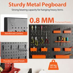 Costway Pegboard Wall Organizer 9-Bin Parts Rack Organizer w/ Hammer Racks in Orange - thumbnail 3