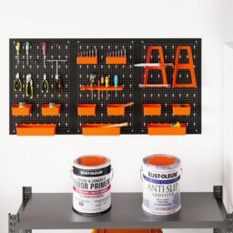 Costway Pegboard Wall Organizer 9-Bin Parts Rack Organizer w/ Hammer Racks in Orange - thumbnail 2