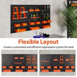 Costway Pegboard Wall Organizer 9-Bin Parts Rack Organizer w/ Hammer Racks in Orange - thumbnail 8